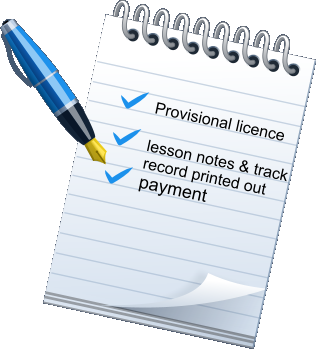 Provisional licence   lesson notes & track record printed out payment
